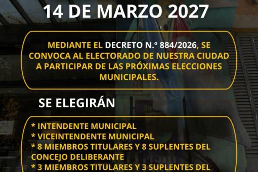 Las Elecciones en La Falda serán el 14 de marzo del 2027